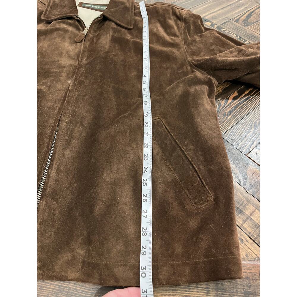 Dockers 100% Leather Suede Full Zip Jacket Men XL Grunge Dark Academia Twee VTG - Picture 6 of 10